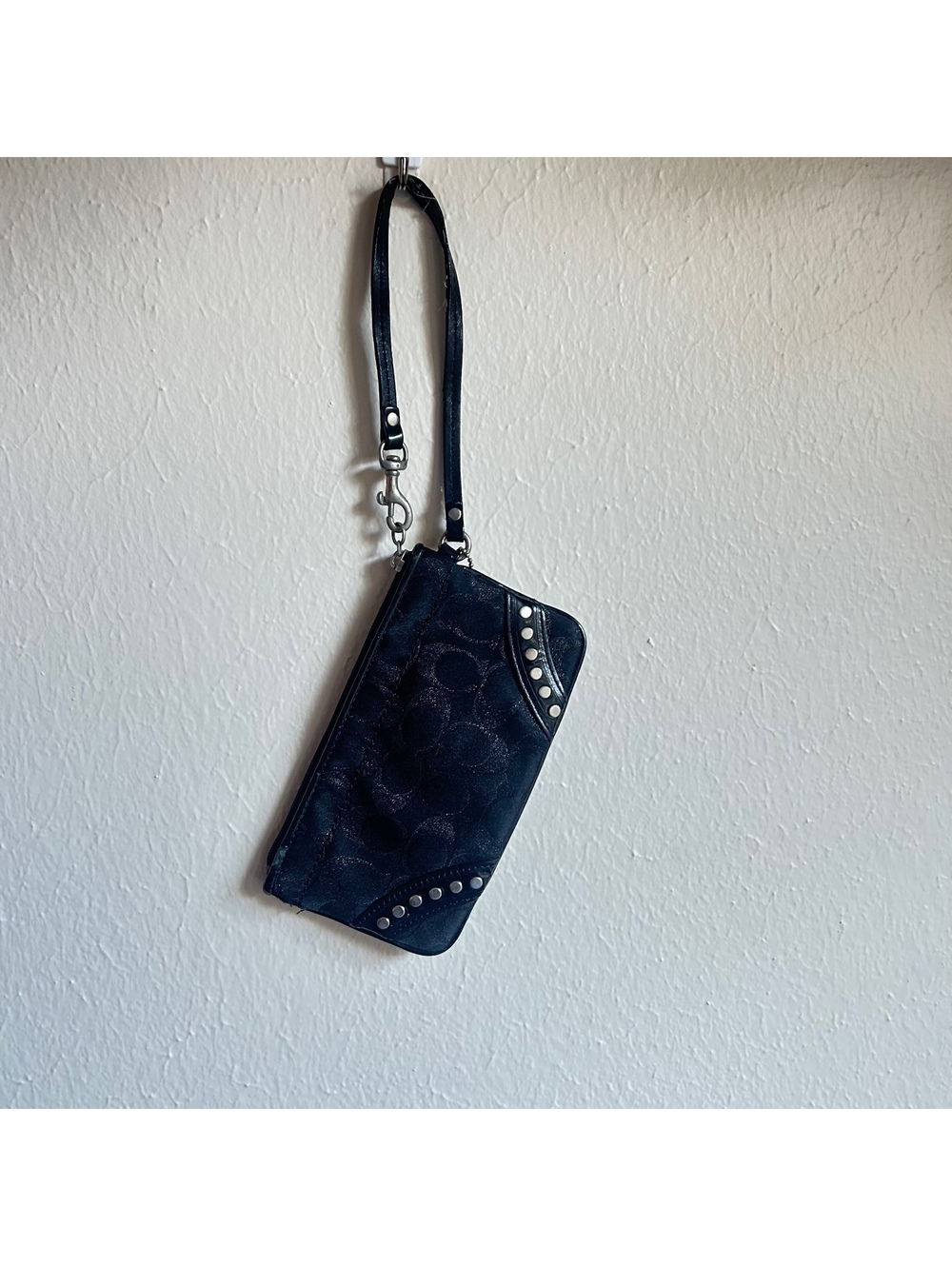 Coach Signature Black Studded Wristlet/Clutch